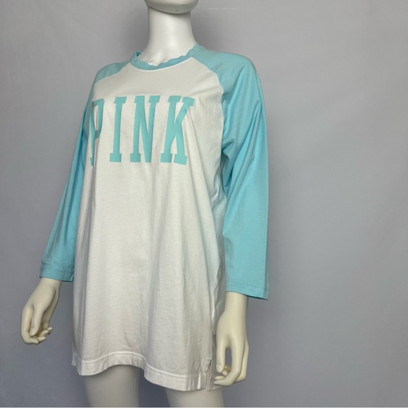 Victorias Secret Pink Large T- Shirt Cotton Love Pink Campus White & Blue - Picture 1 of 10